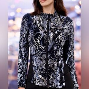 Designer Papillon Blanc Velvet & Lace Trim Top - Size M